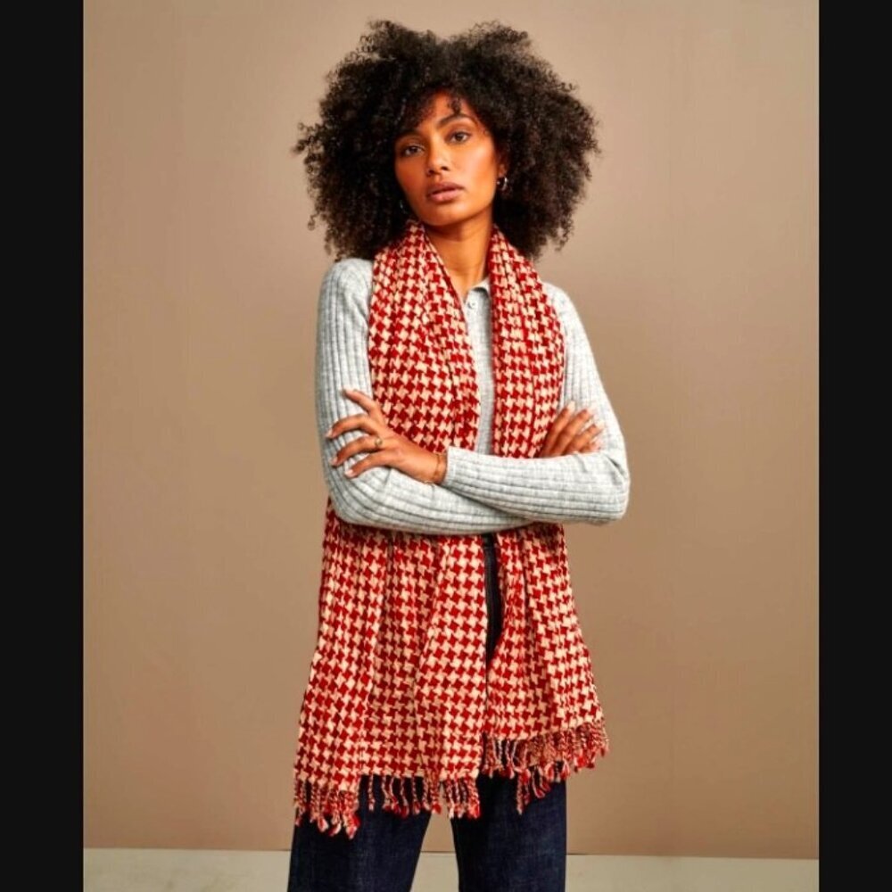 Bellerose - Serane Wool FRINGE Scarf Checked HOUNDSTOOTH Women UNISEX LOOK